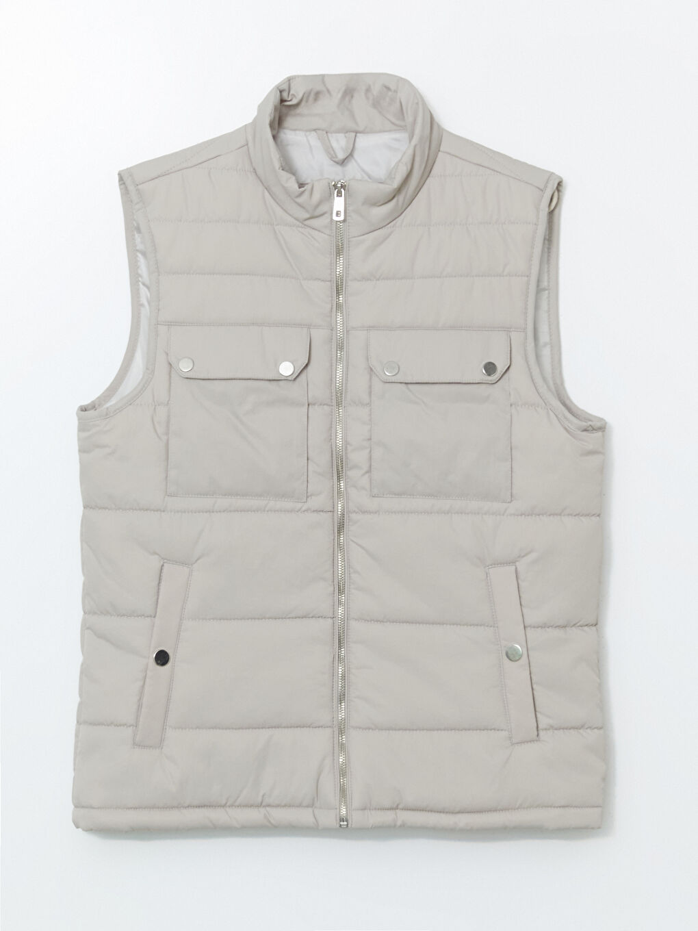 Gri Standart Kalıp Dik Yaka Erkek Şişme Yelek-5