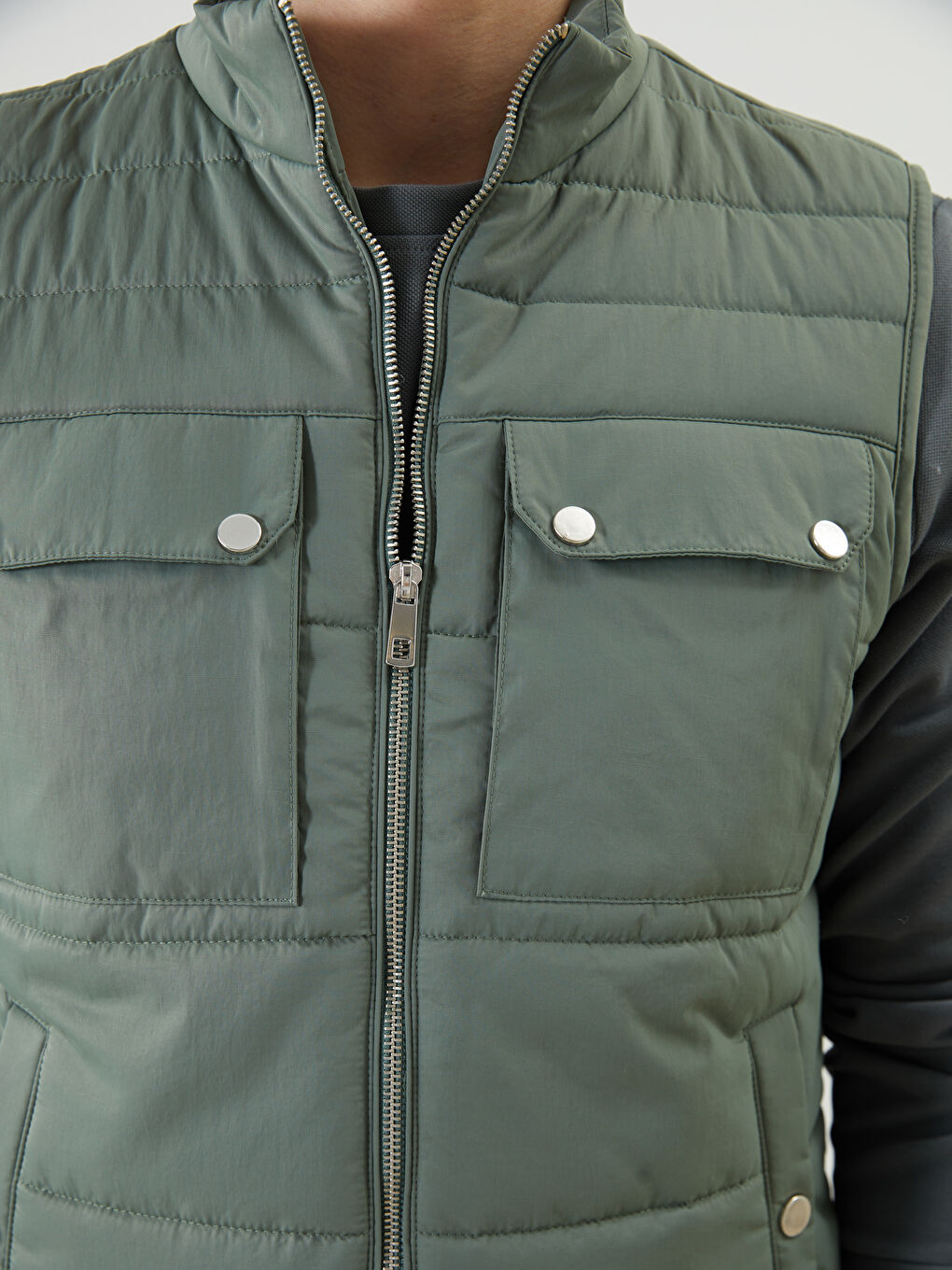 Yeşil Standart Kalıp Dik Yaka Erkek Şişme Yelek-2