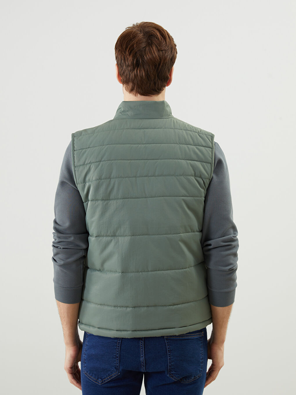Yeşil Standart Kalıp Dik Yaka Erkek Şişme Yelek-4