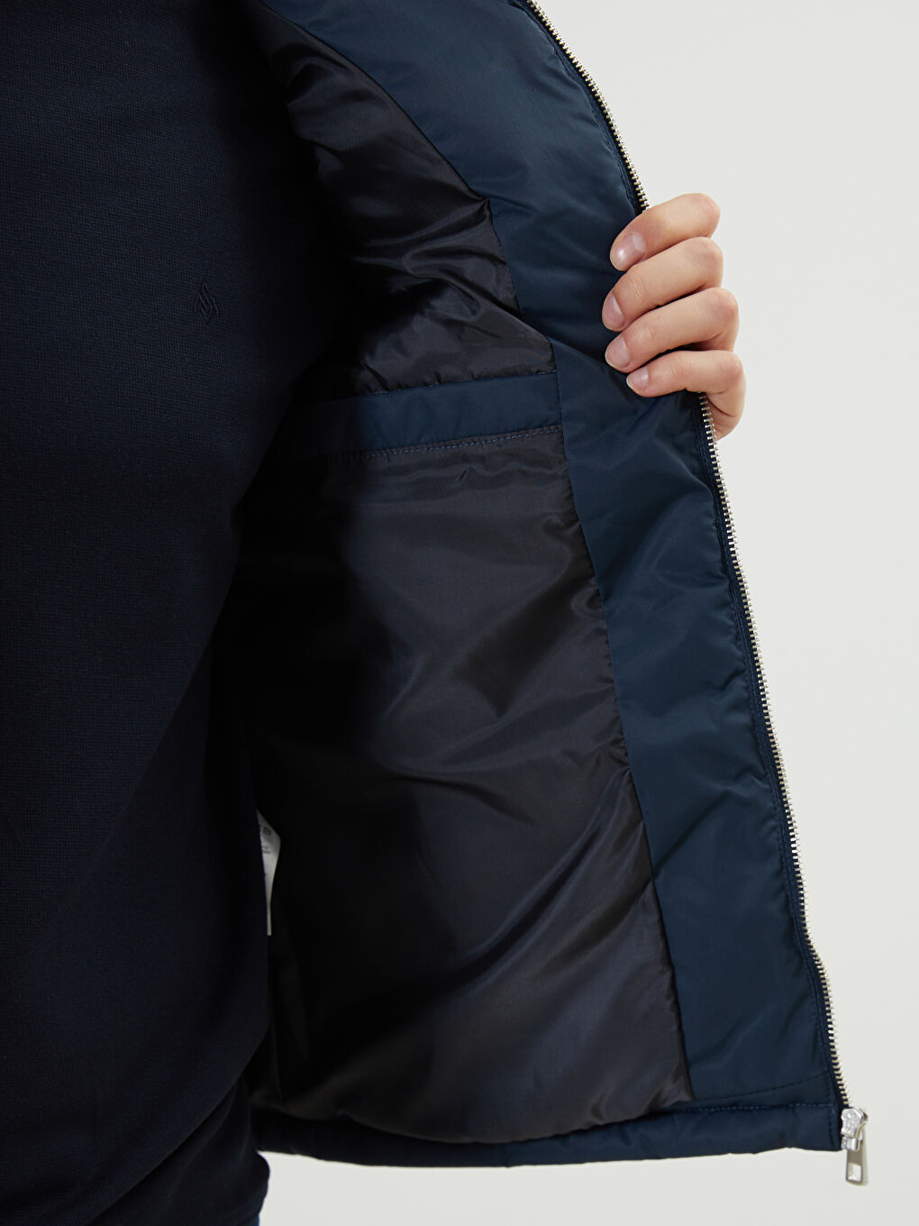 Lacivert Standart Kalıp Dik Yaka Erkek Şişme Yelek-3