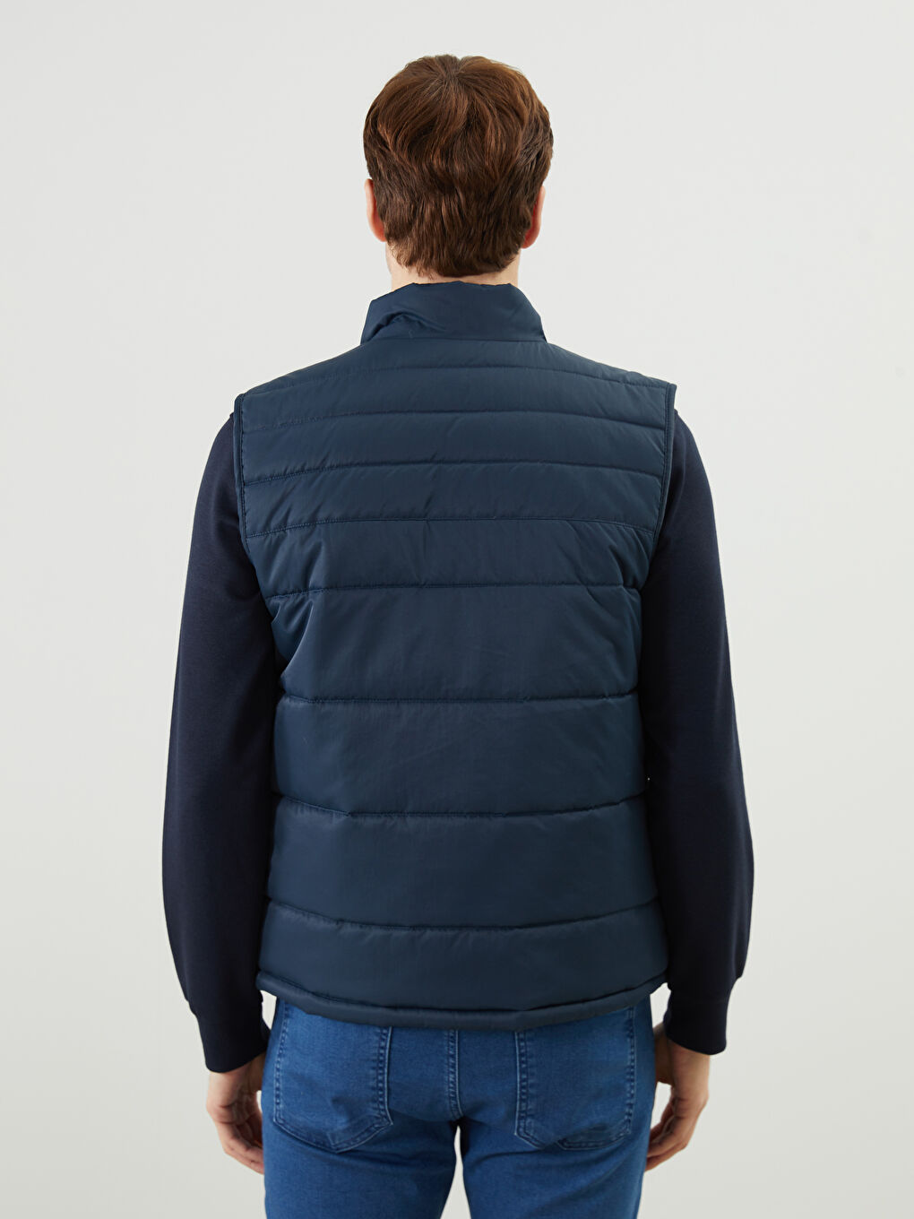 Lacivert Standart Kalıp Dik Yaka Erkek Şişme Yelek-4