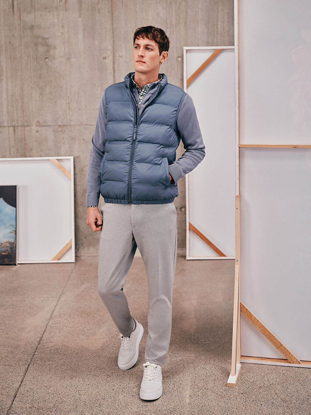 Standard Fit Funnel Neck Men's Puffer Gilet -S50908Z8-K0L