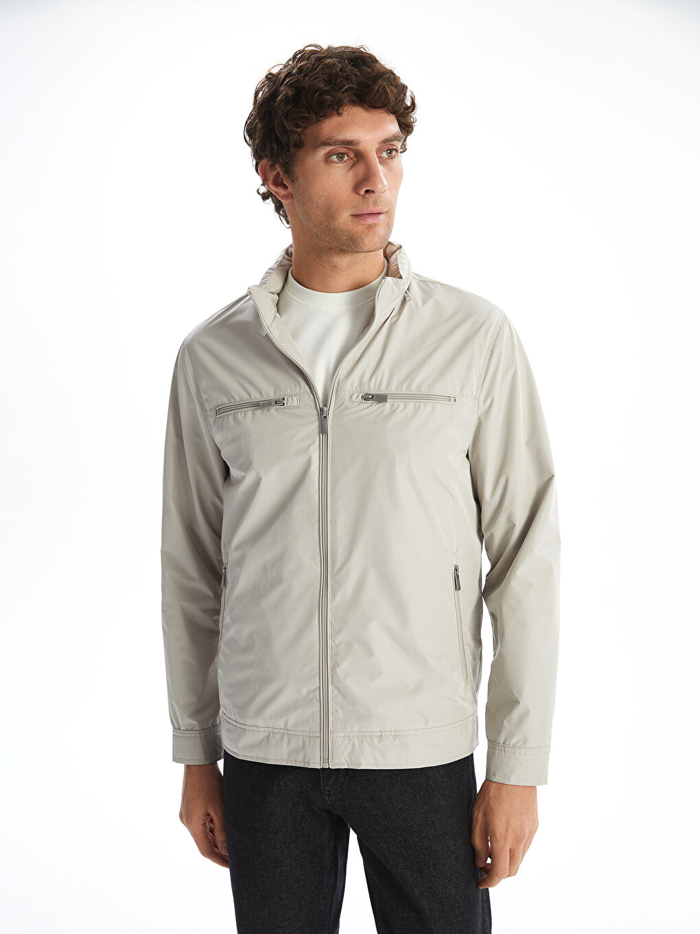 Standard Fit Funnel Neck Men's Thin Coat -S50914Z8-S0L