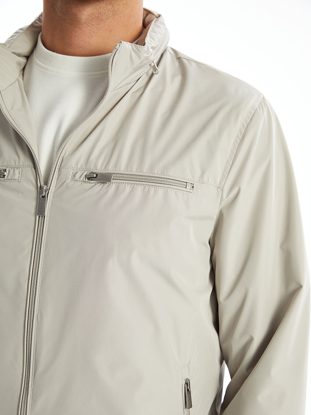 Standard Fit Funnel Neck Men's Thin Coat -S50914Z8-S0L
