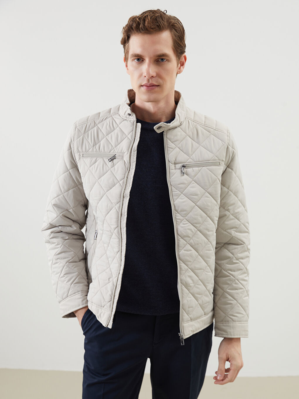 Standard Pattern Biker Collar Quilted Men's Coat -S50919Z8-G6E