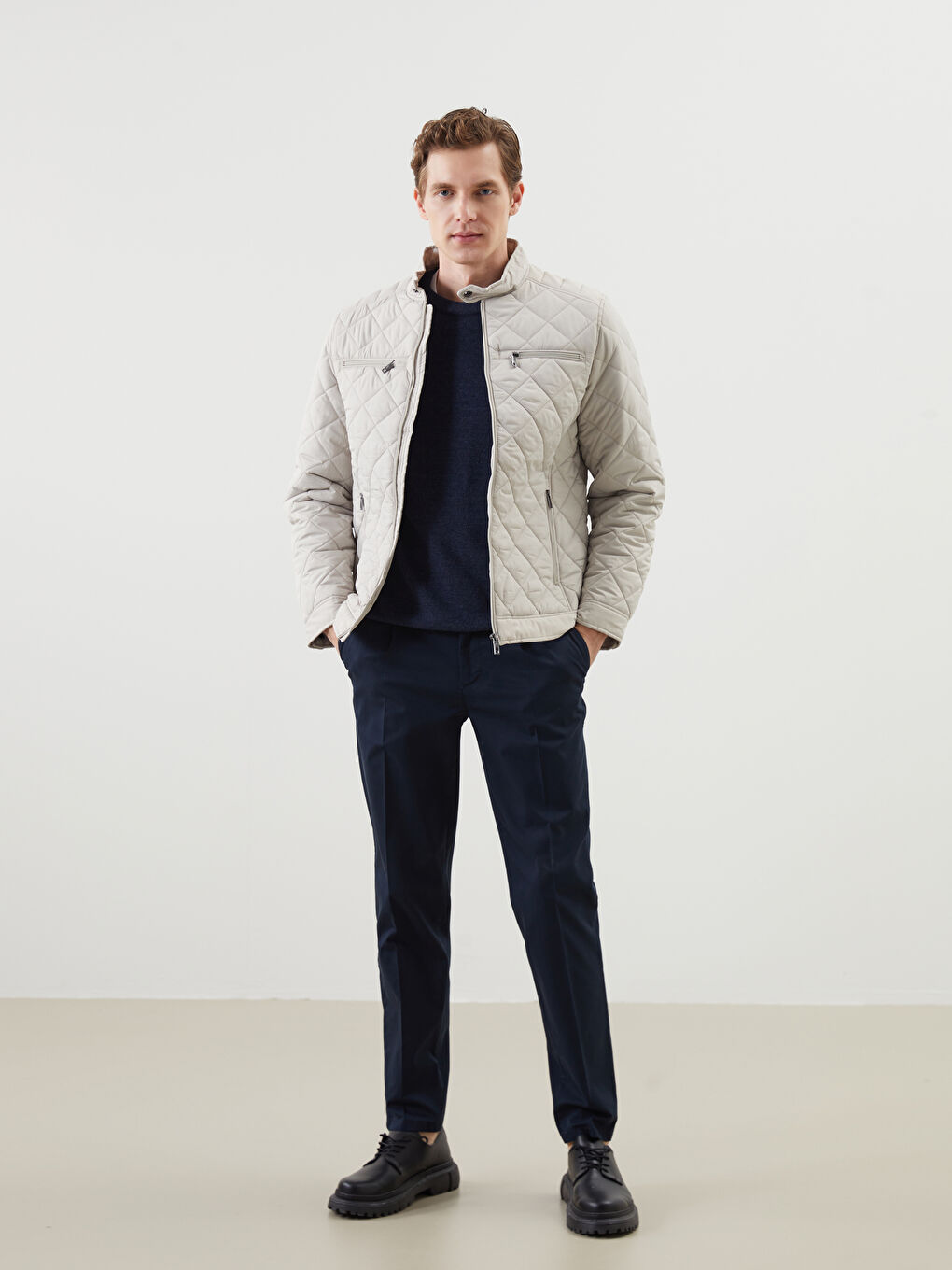 Standard Pattern Biker Collar Quilted Men's Coat -S50919Z8-G6E