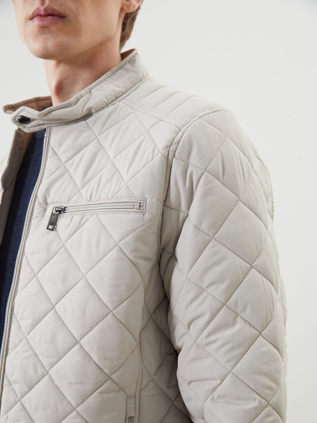 Standard Pattern Biker Collar Quilted Men's Coat -S50919Z8-G6E