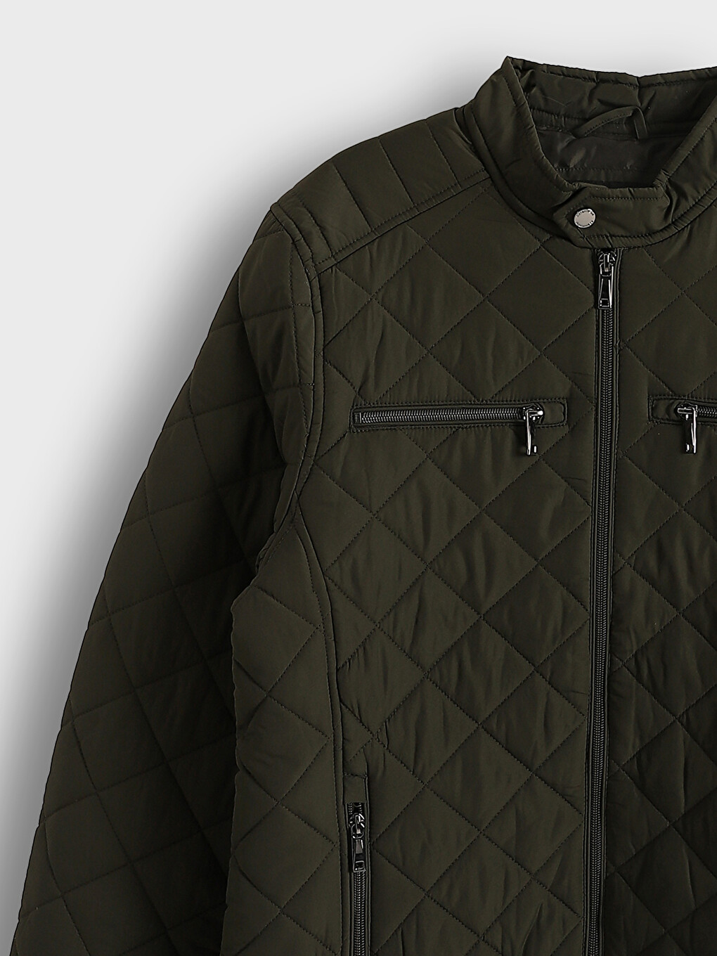 Standard Fit Biker Neck Quilted Men's Coat-9