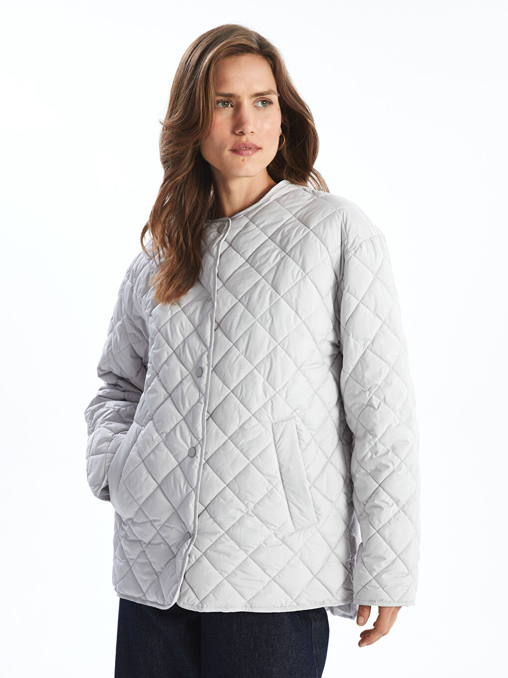 Crew Neck Quilted Oversize Women's Puffer Coat -S50935Z8-G5K