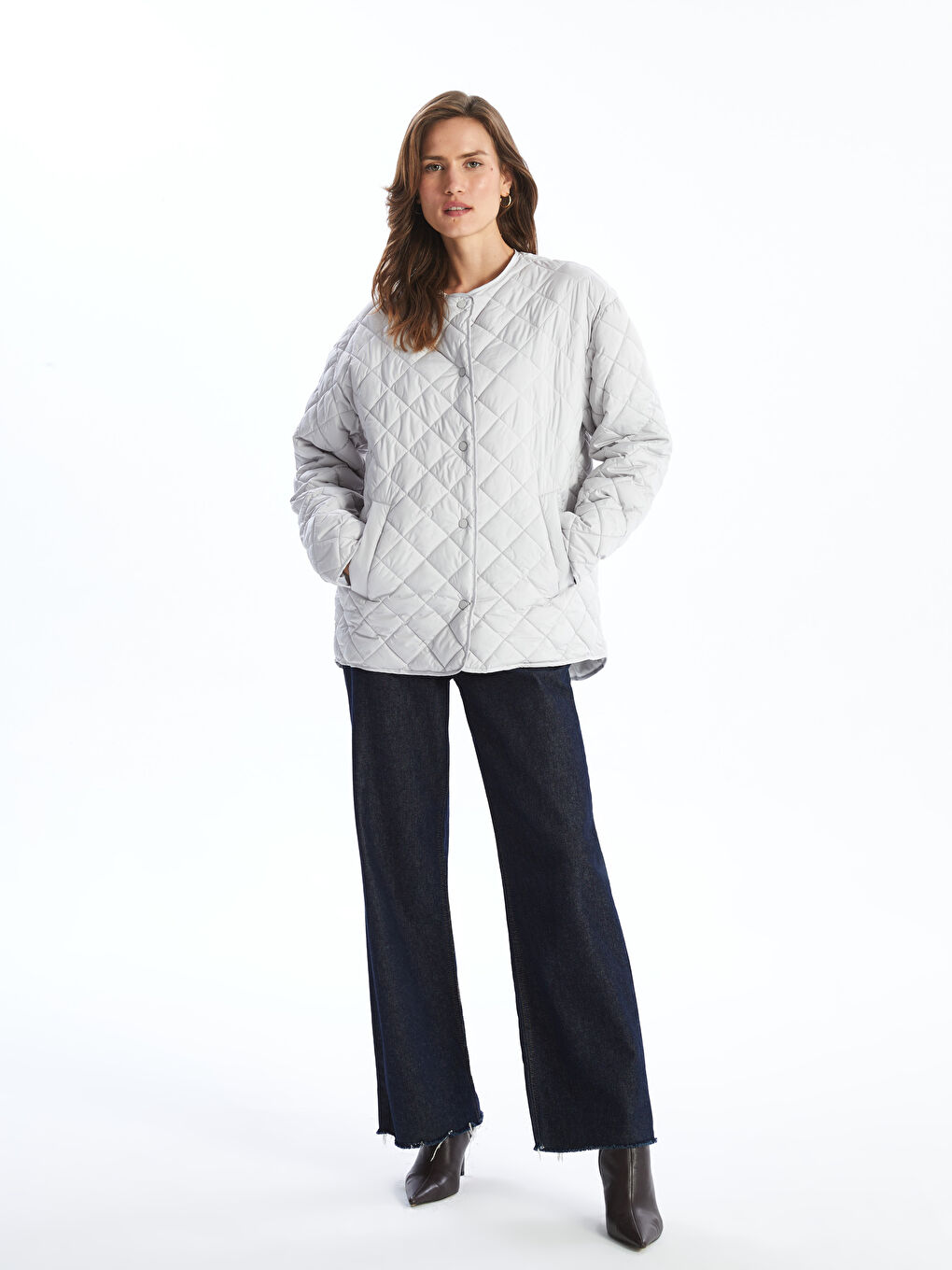 Crew Neck Quilted Oversize Women's Puffer Coat -S50935Z8-G5K
