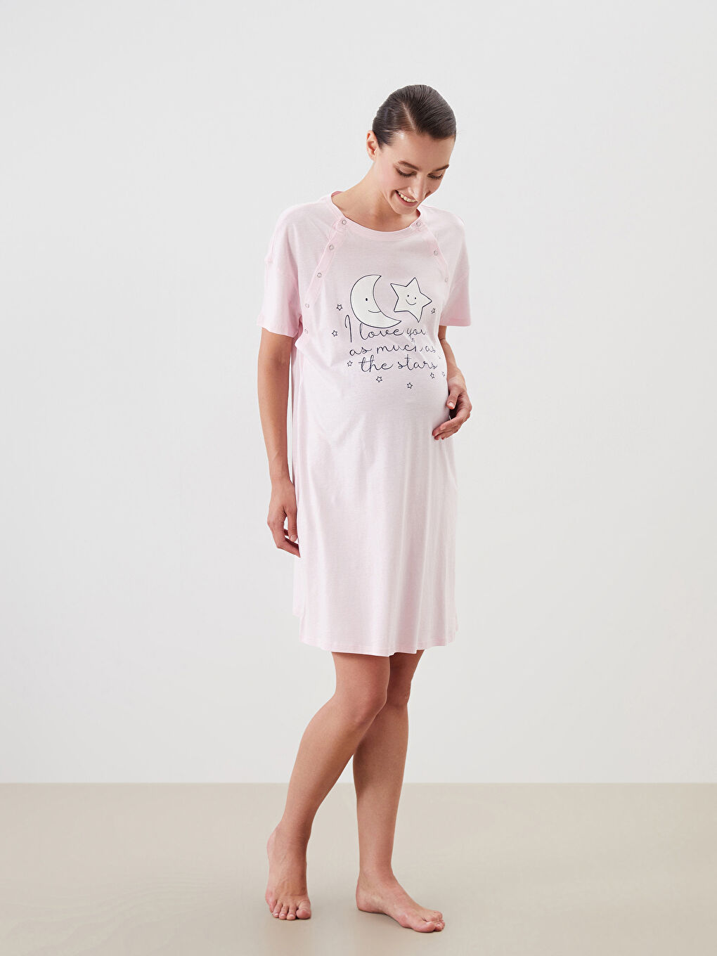 Chemise de nuit de maternité imprimée à col rond