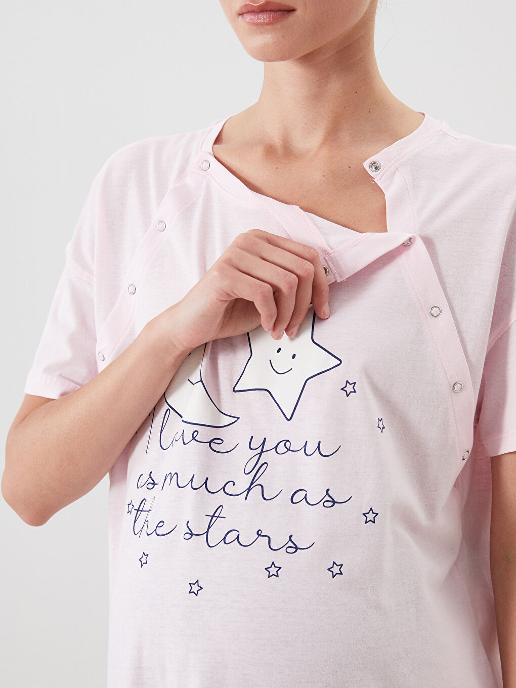 Chemise de nuit de maternité imprimée à col rond-2
