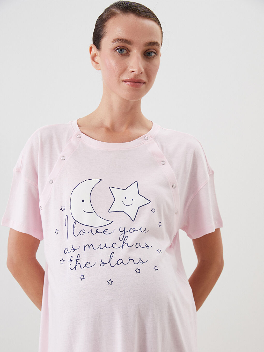 Chemise de nuit de maternité imprimée à col rond-3
