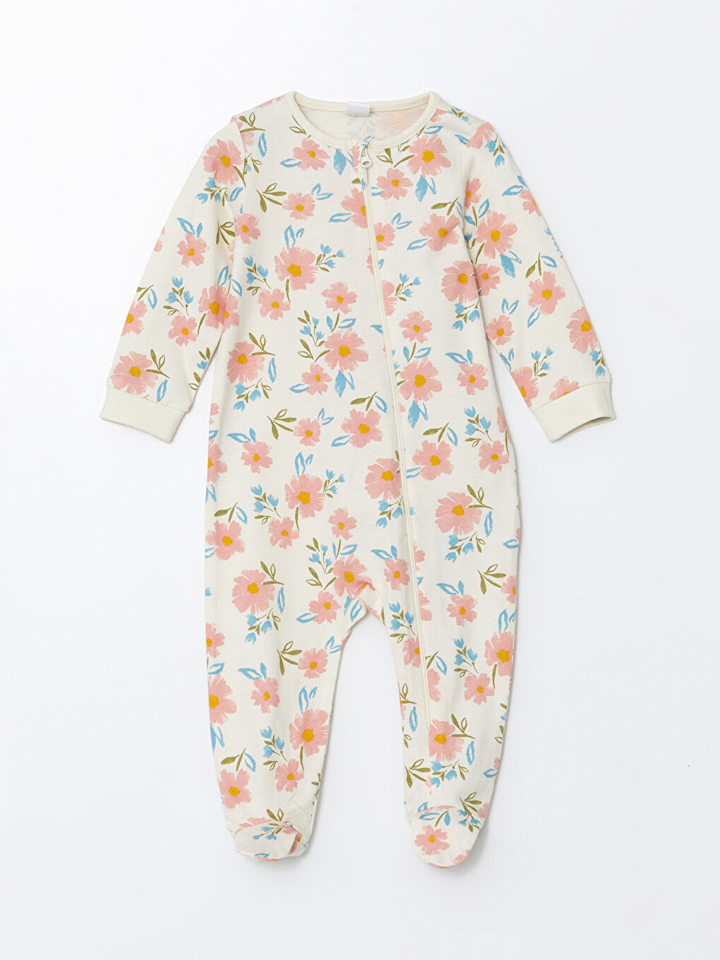 Ekru Bisiklet Yaka Çiçekli Kız Bebek Tulum