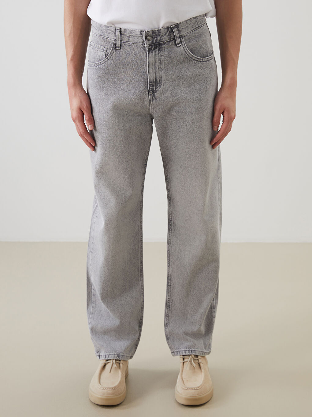 Gri Baggy Fit Erkek Jean Pantolon-1