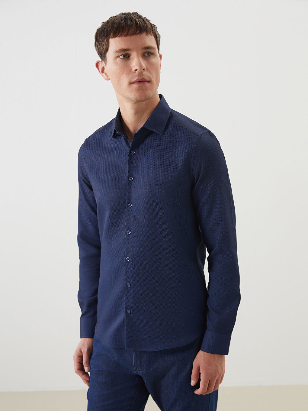 Muška košulja dugih rukava slim fit od dobby tkanine -S50980Z8-CRP
