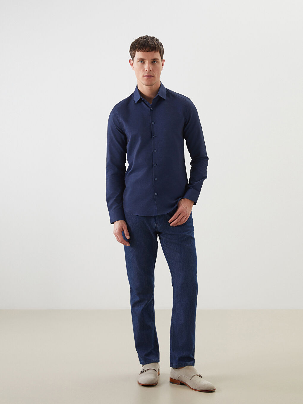 Muška košulja dugih rukava slim fit od dobby tkanine -S50980Z8-CRP