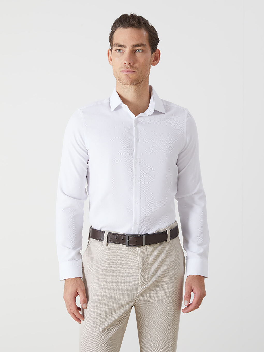 Slim Fit Long Sleeve Dobby Men's Shirt -S50980Z8-Q6K