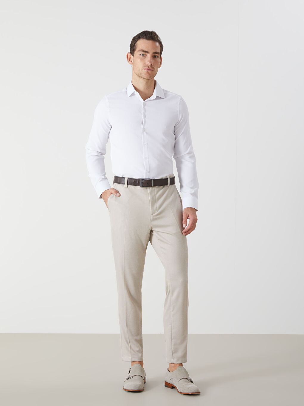 Slim Fit Long Sleeve Dobby Men's Shirt -S50980Z8-Q6K