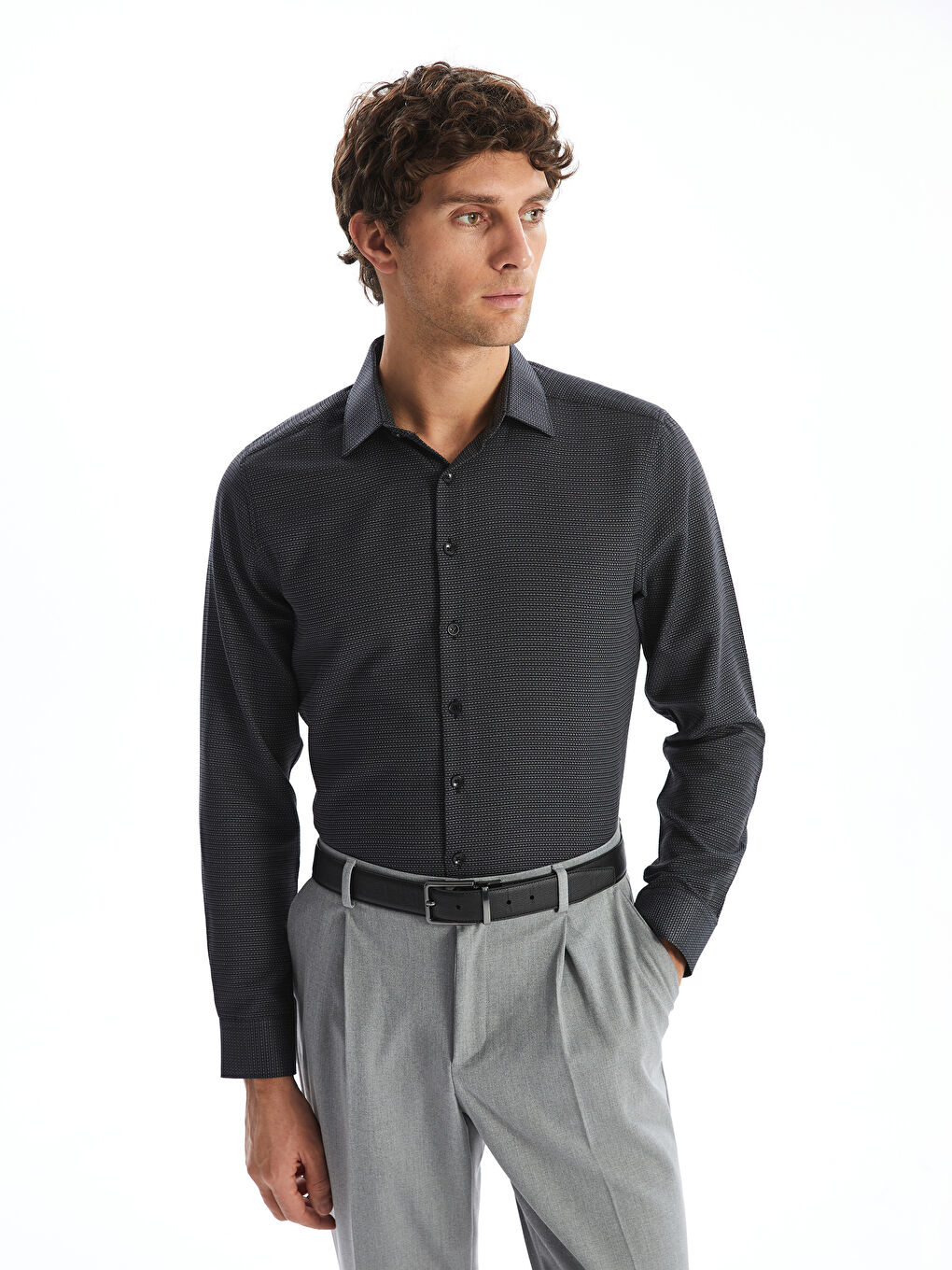 Slim Fit Long Sleeve Dobby Weave Men's Shirt -S50998Z8-HFP