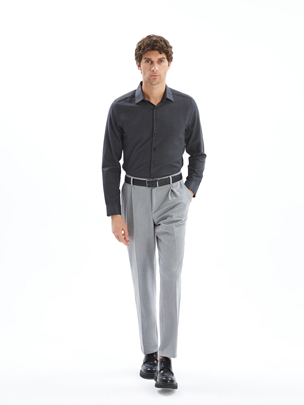 Slim Fit Long Sleeve Dobby Weave Men's Shirt -S50998Z8-HFP