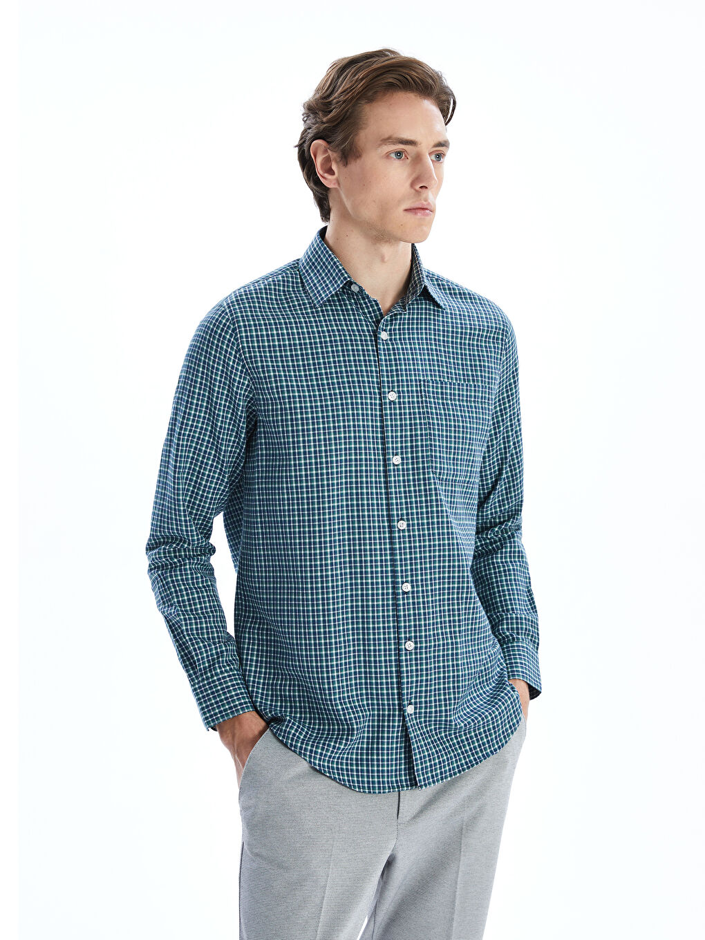 LCWAIKIKI Formal Regular Fit Long Sleeve Plaid Gabardine Men's Shirt -S51030Z8-LME