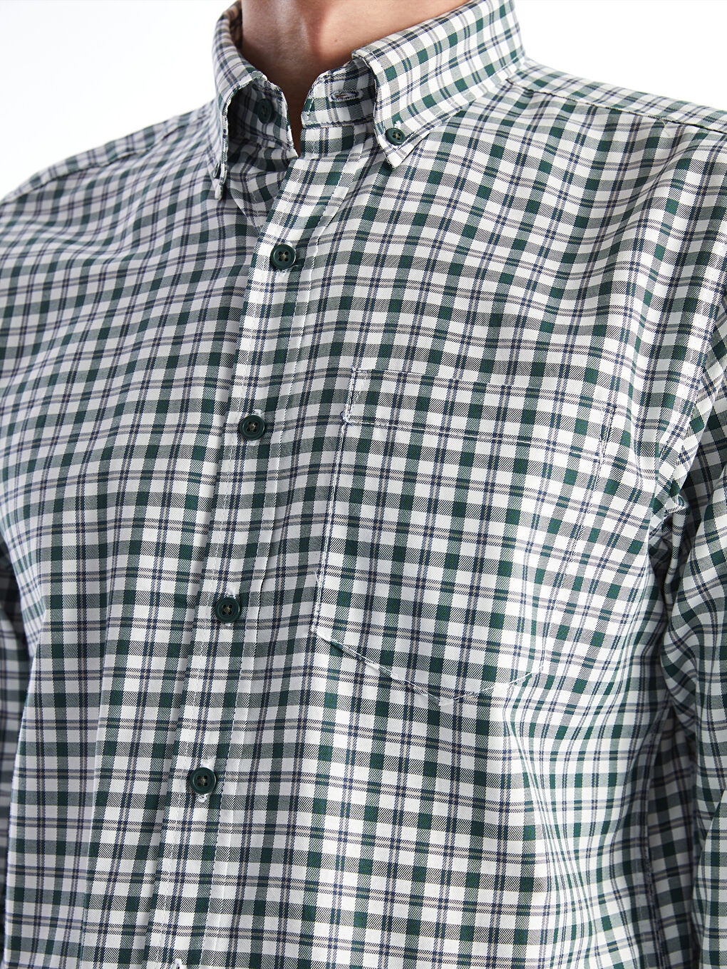 Regular Fit Long Sleeve Plaid Gabardine Men's Shirt -S51048Z8-LME