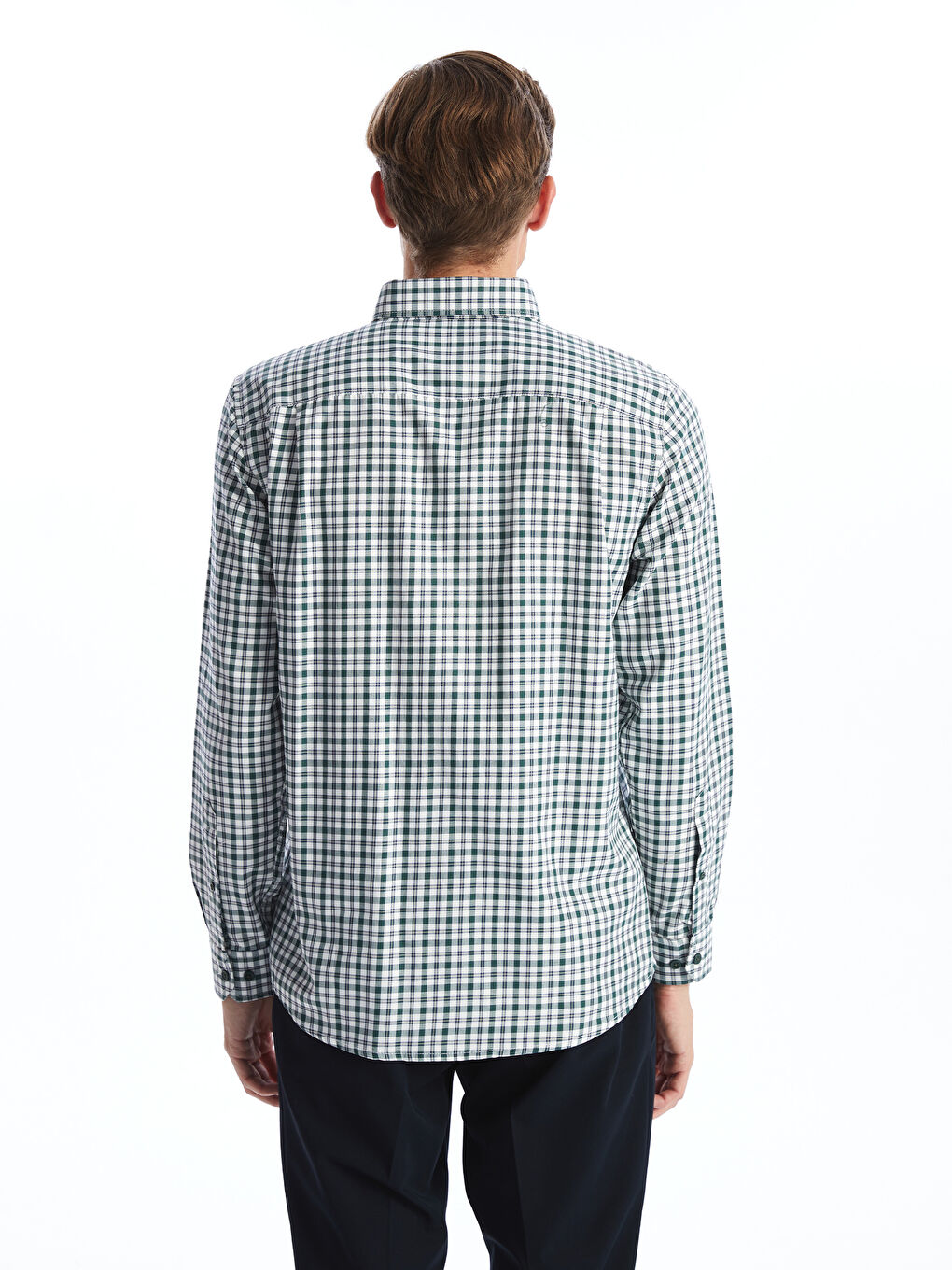 Regular Fit Long Sleeve Plaid Gabardine Men's Shirt -S51048Z8-LME