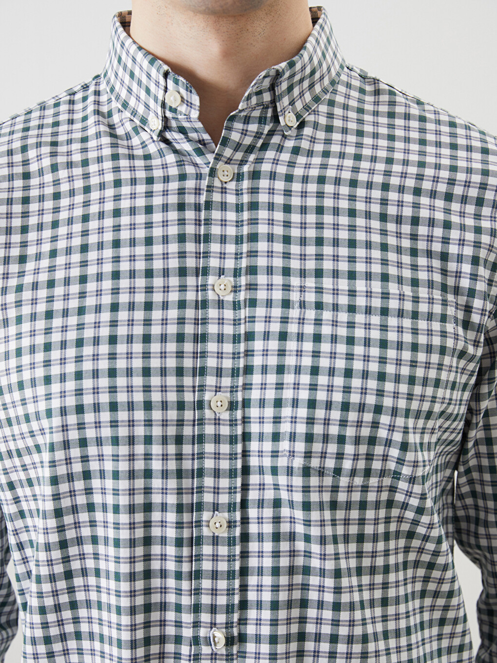 Yeşil Regular Fit Uzun Kollu Ekose Gabardin Erkek Gömlek-2