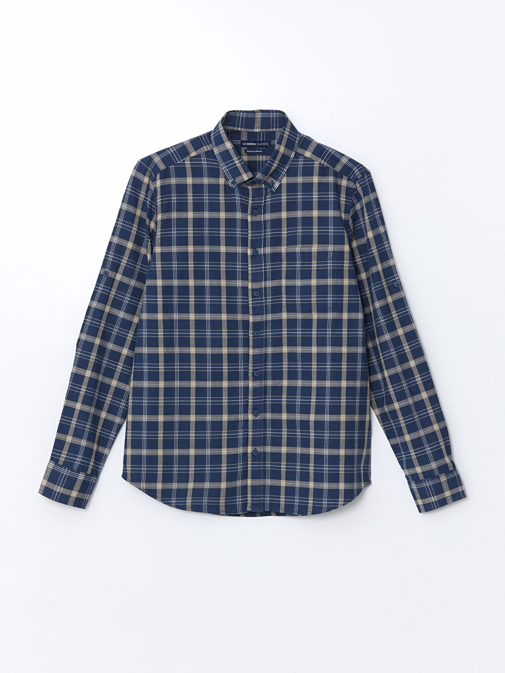Lacivert Regular Fit Uzun Kollu Ekose Poplin Erkek Gömlek-4