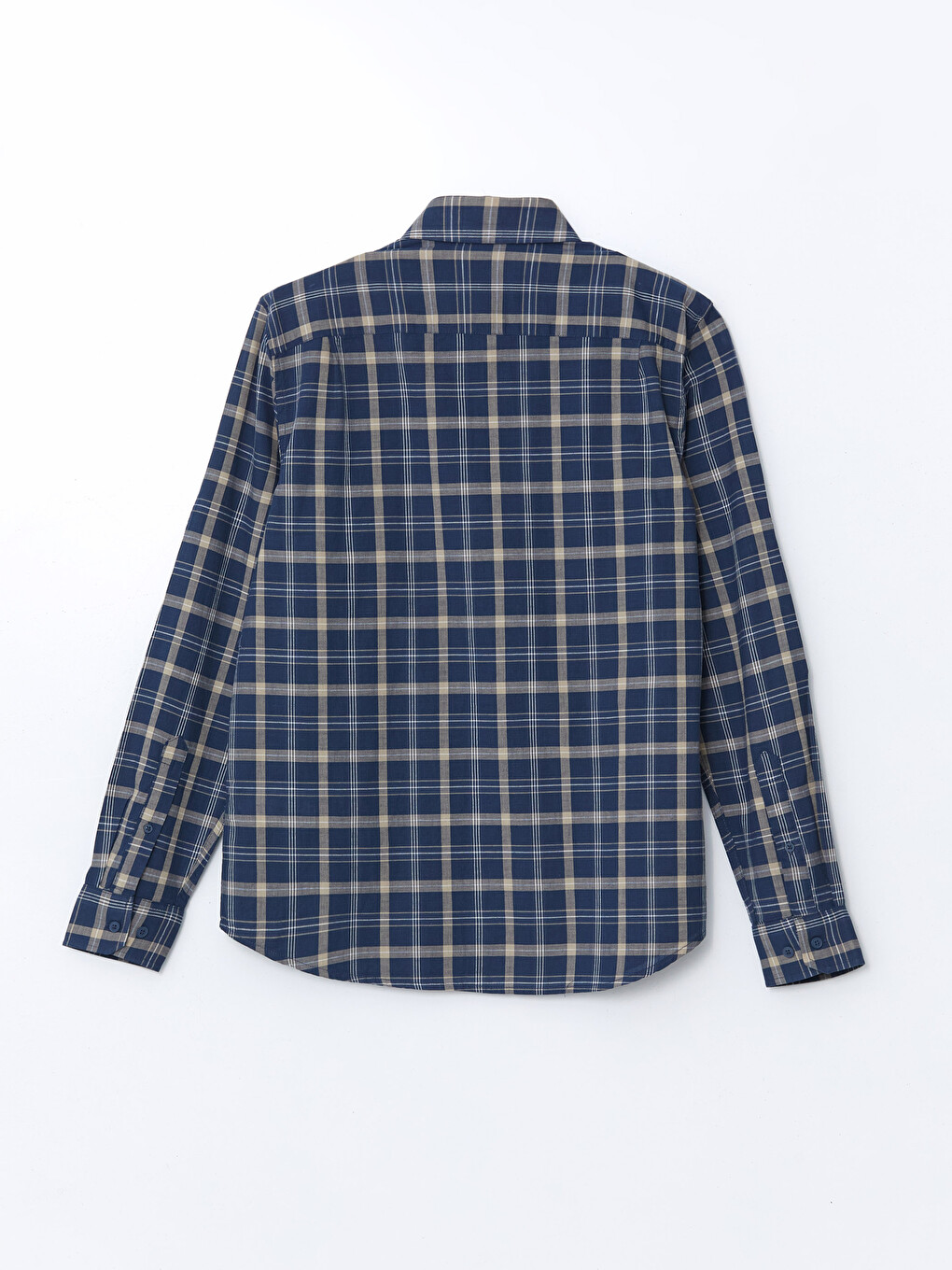 Lacivert Regular Fit Uzun Kollu Ekose Poplin Erkek Gömlek-5