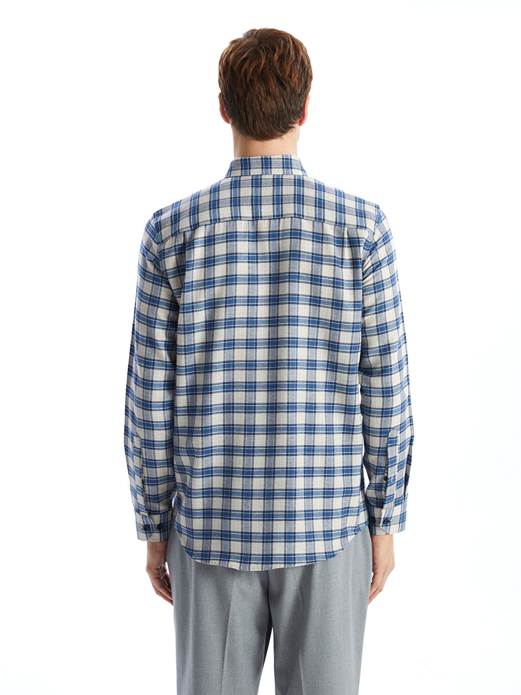 Regular Fit Long Sleeve Plaid Gabardine Men's Shirt -S51052Z8-LKQ