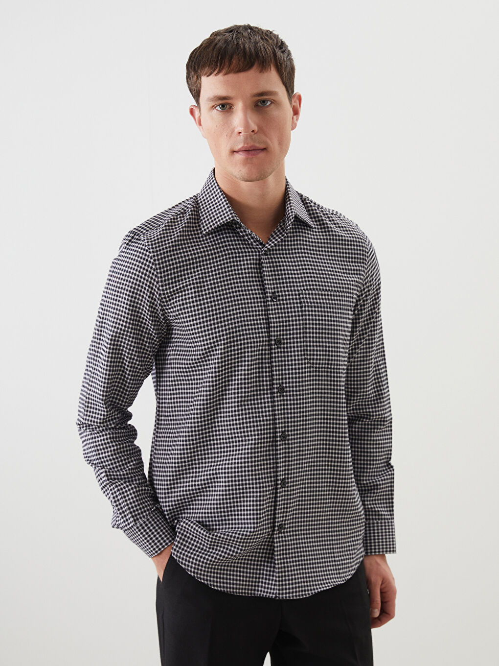 Regular Fit Long Sleeve Plaid Gabardine Men's Shirt -S51053Z8-LKX