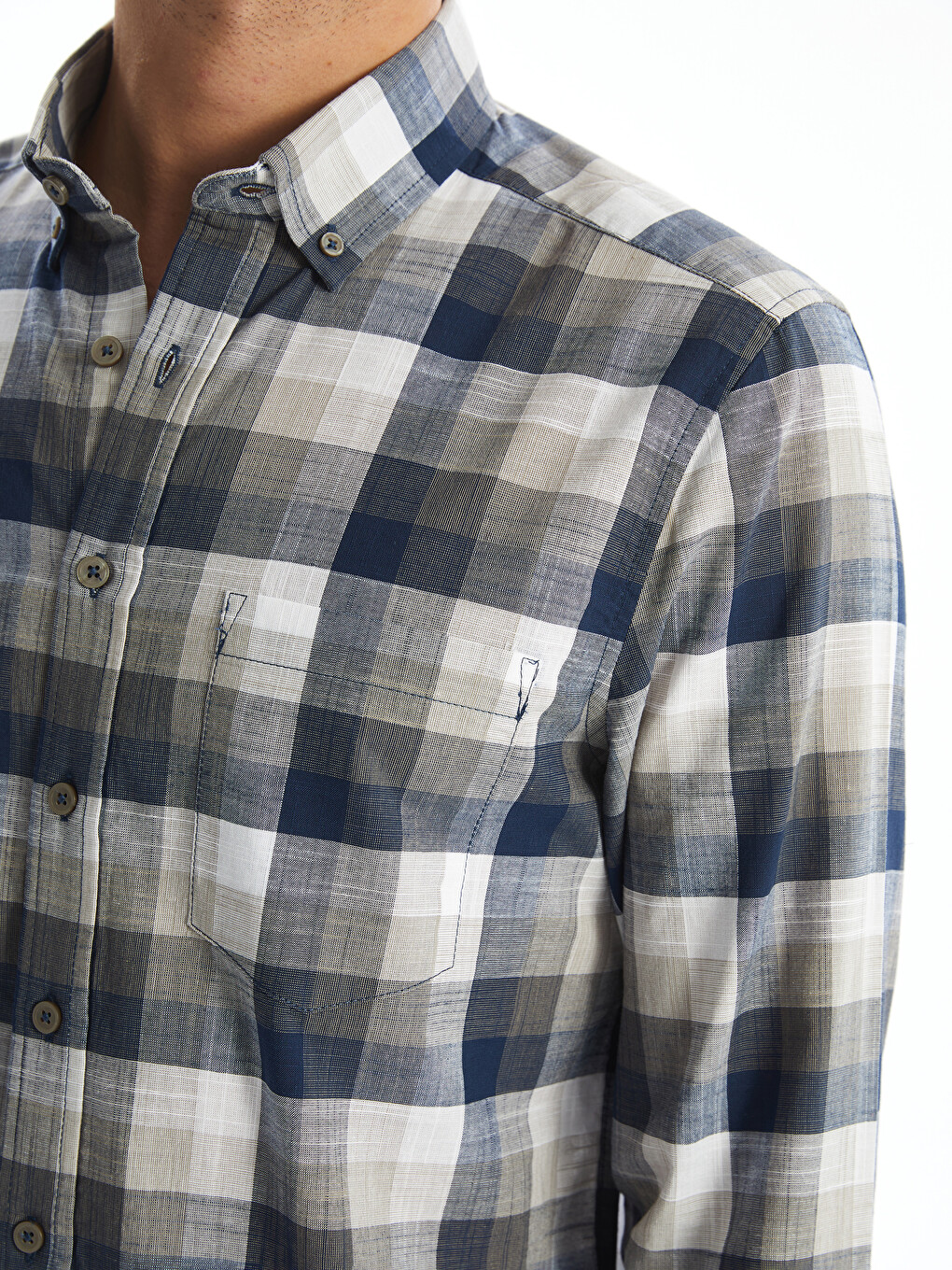 Regular Fit Long Sleeve Plaid Poplin Men's Shirt-2