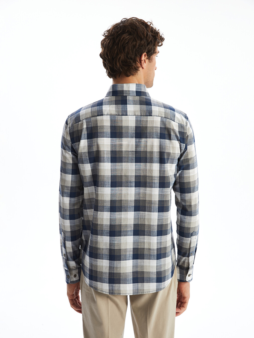 Regular Fit Long Sleeve Plaid Poplin Men's Shirt-3