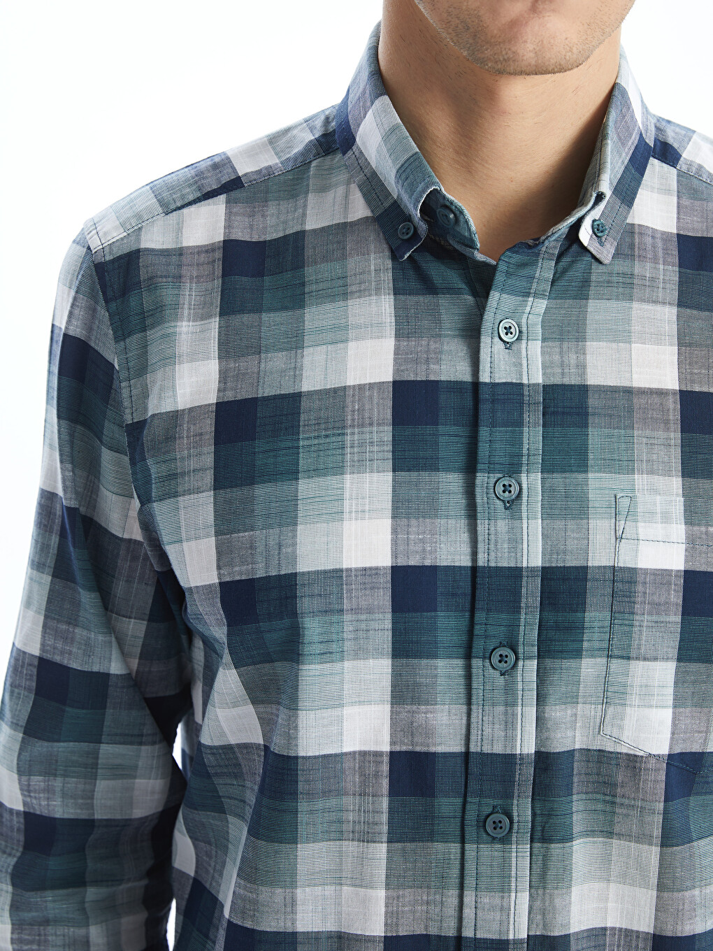 Regular Fit Long Sleeve Plaid Poplin Men's Shirt-2