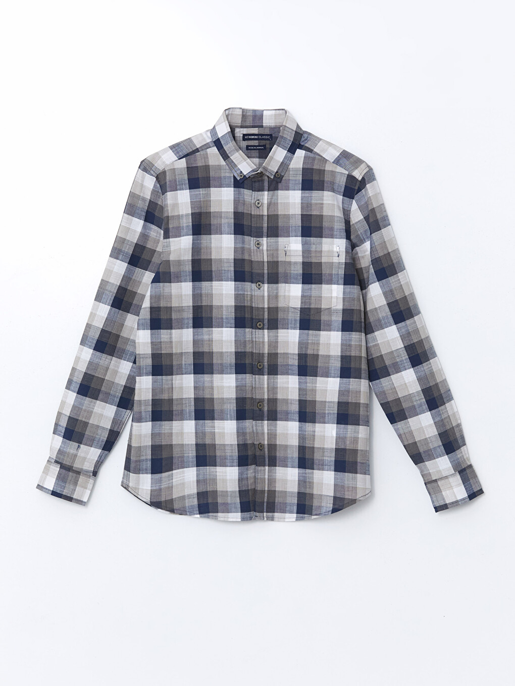 Regular Fit Long Sleeve Plaid Poplin Men's Shirt-4