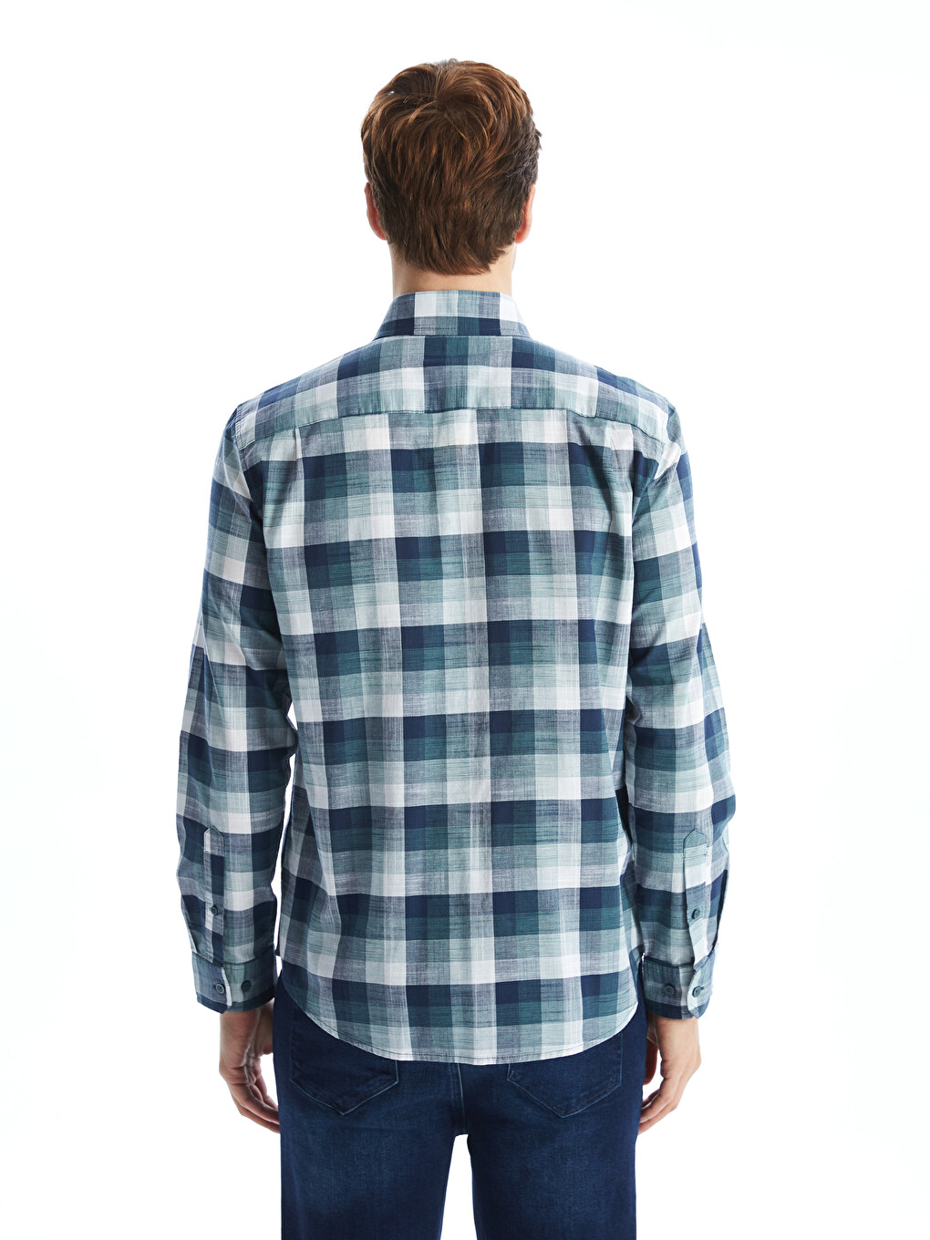 Regular Fit Long Sleeve Plaid Poplin Men's Shirt-3