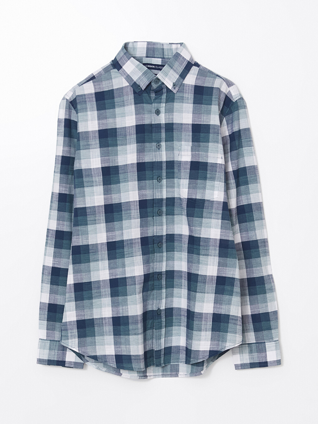 Regular Fit Long Sleeve Plaid Poplin Men's Shirt-4