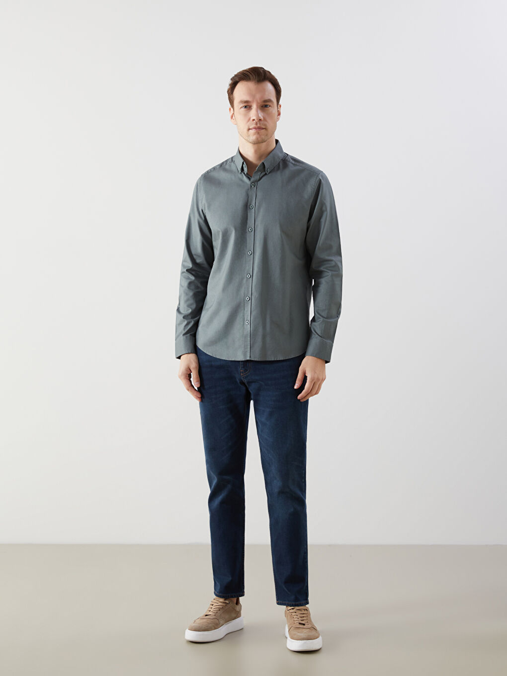 Slim Fit Long Sleeve Oxford Men's Shirt -S51083Z8-SWL