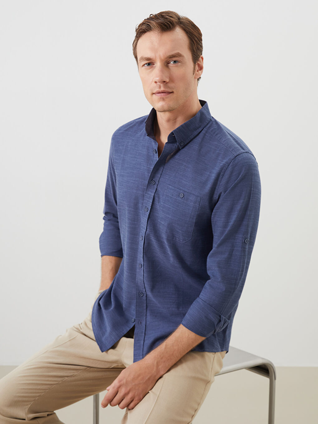 Regular Fit Long Sleeve Poplin Men's Shirt