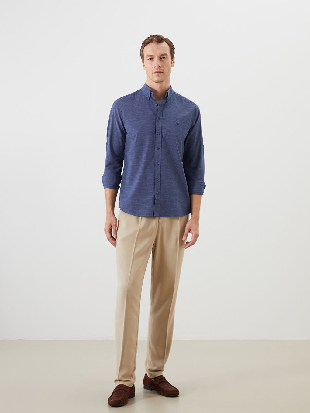 Regular Fit Long Sleeve Poplin Men's Shirt-1