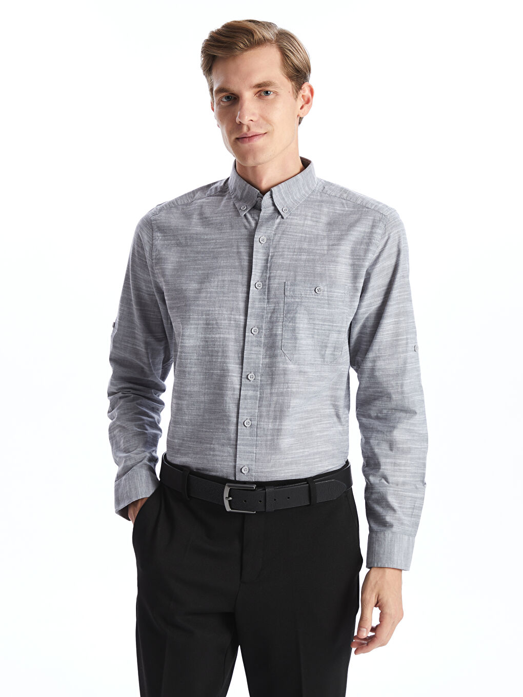 Regular Fit Long Sleeve Poplin Men's Shirt -S51085Z8-CWN