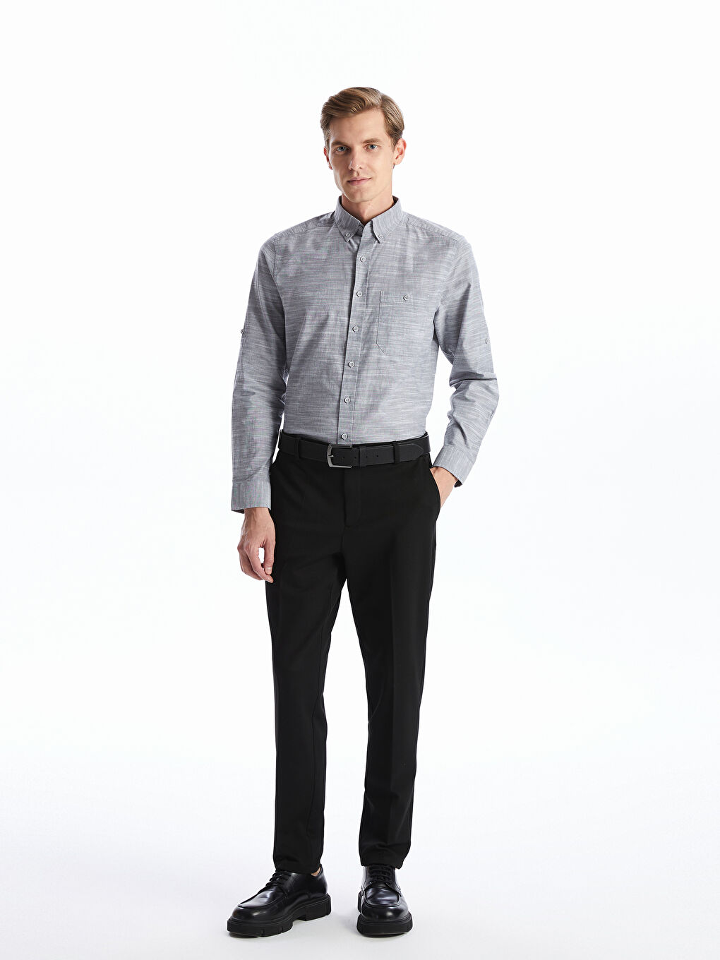 Regular Fit Long Sleeve Poplin Men's Shirt -S51085Z8-CWN