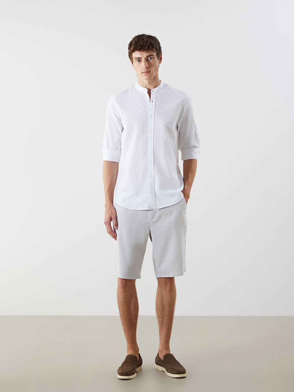 Standard Fit Linen Blend Men's Shorts -S51096Z8-J2B