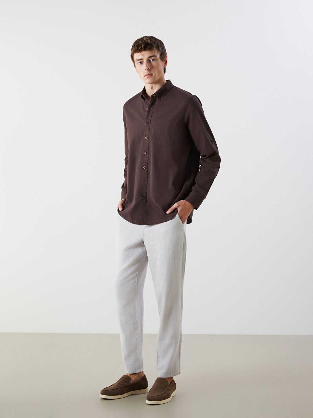 Standard Fit Linen Blend Men's Chino Trousers -S51104Z8-J2A