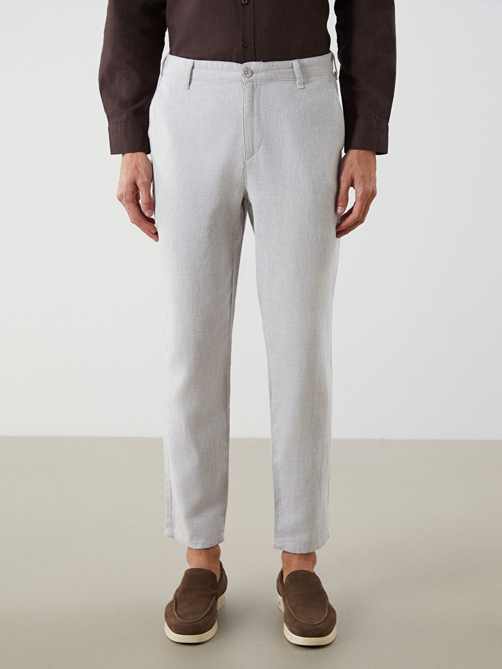 Standard Fit Linen Blend Men's Chino Trousers -S51104Z8-J2A