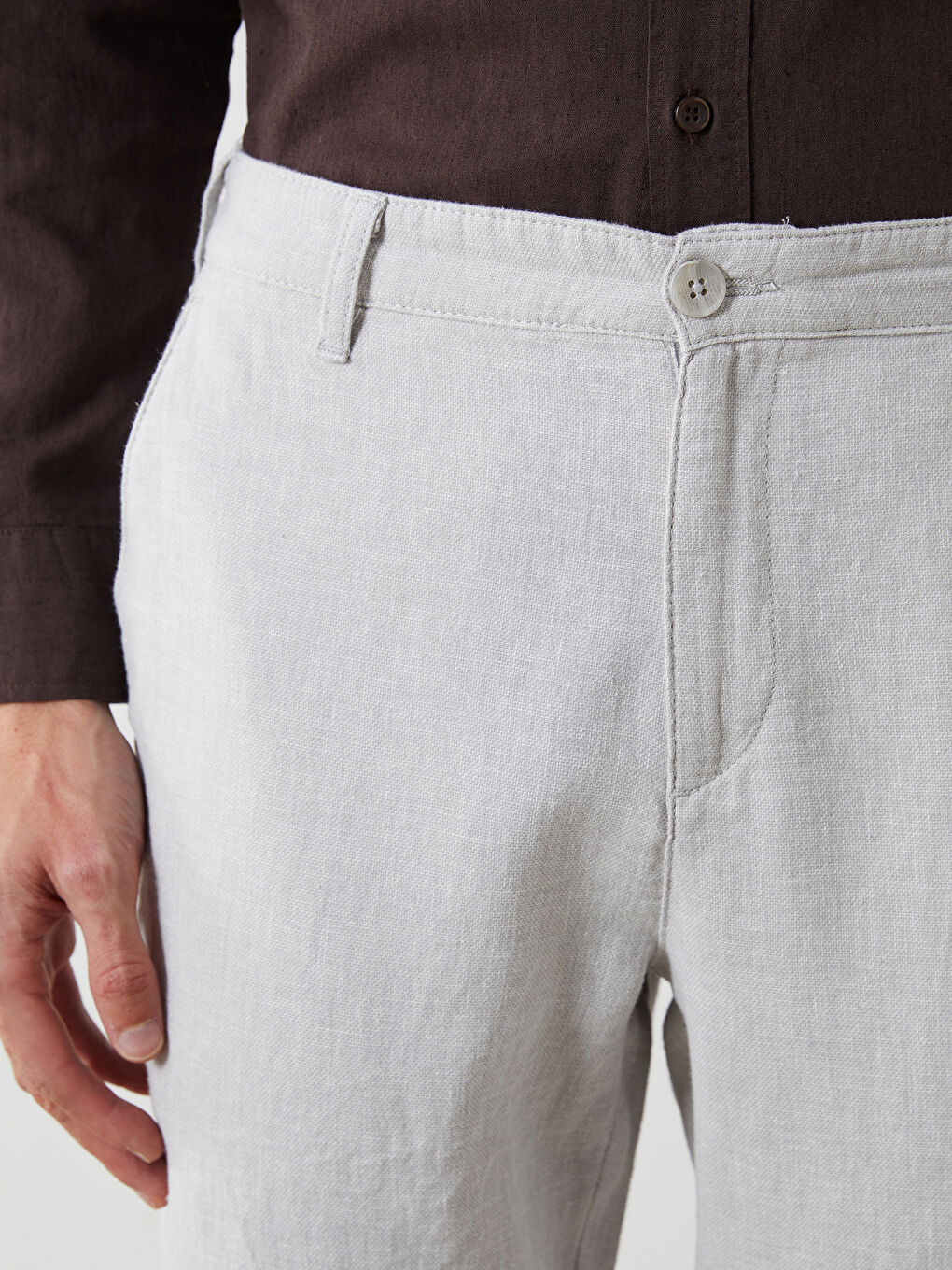 Standard Fit Linen Blend Men's Chino Trousers -S51104Z8-J2A