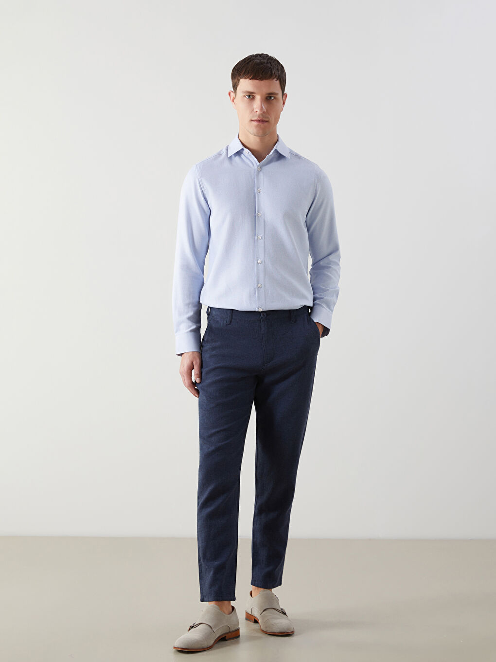 Muške chino pantalone od lanene mešavine standardnog kroja -S51104Z8-KN7