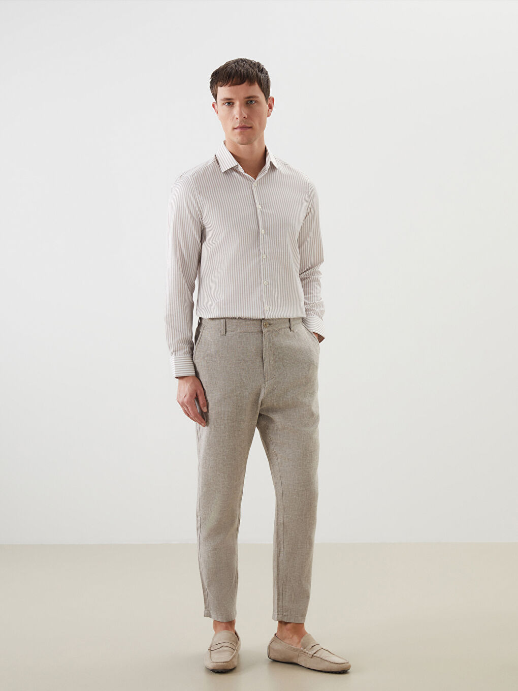 Standard Fit Linen Blend Men's Chino Trousers -S51104Z8-MX3